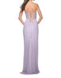 La Femme - Rhinestone Embellished Fishnet Prom Dress - clothing - dresses - patterned