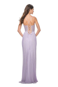 La Femme - Rhinestone Embellished Fishnet Prom Dress - clothing - dresses - patterned