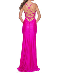 La Femme - Rhinestone Embellished Mesh Prom Dress - clothing - dresses - patterned