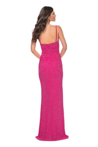 La Femme - Rhinestone Embellished V - neck Fitted Prom Dress - clothing - dresses - patterned