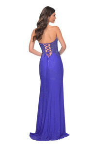 La Femme - Rhinestone Encrusted Jersey Prom Dress - blue - clothing - dresses
