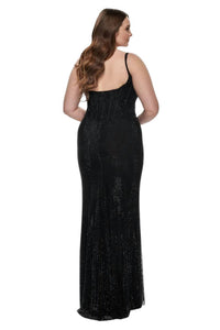 La Femme - Rhinestone Fishnet Prom Dress - Plus - black - clothing - dresses