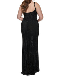 La Femme - Rhinestone Fishnet Prom Dress - Plus - black - clothing - dresses