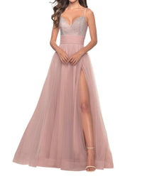La Femme - Ruched Banded Waist Prom Dress - clothing - dresses - patterned