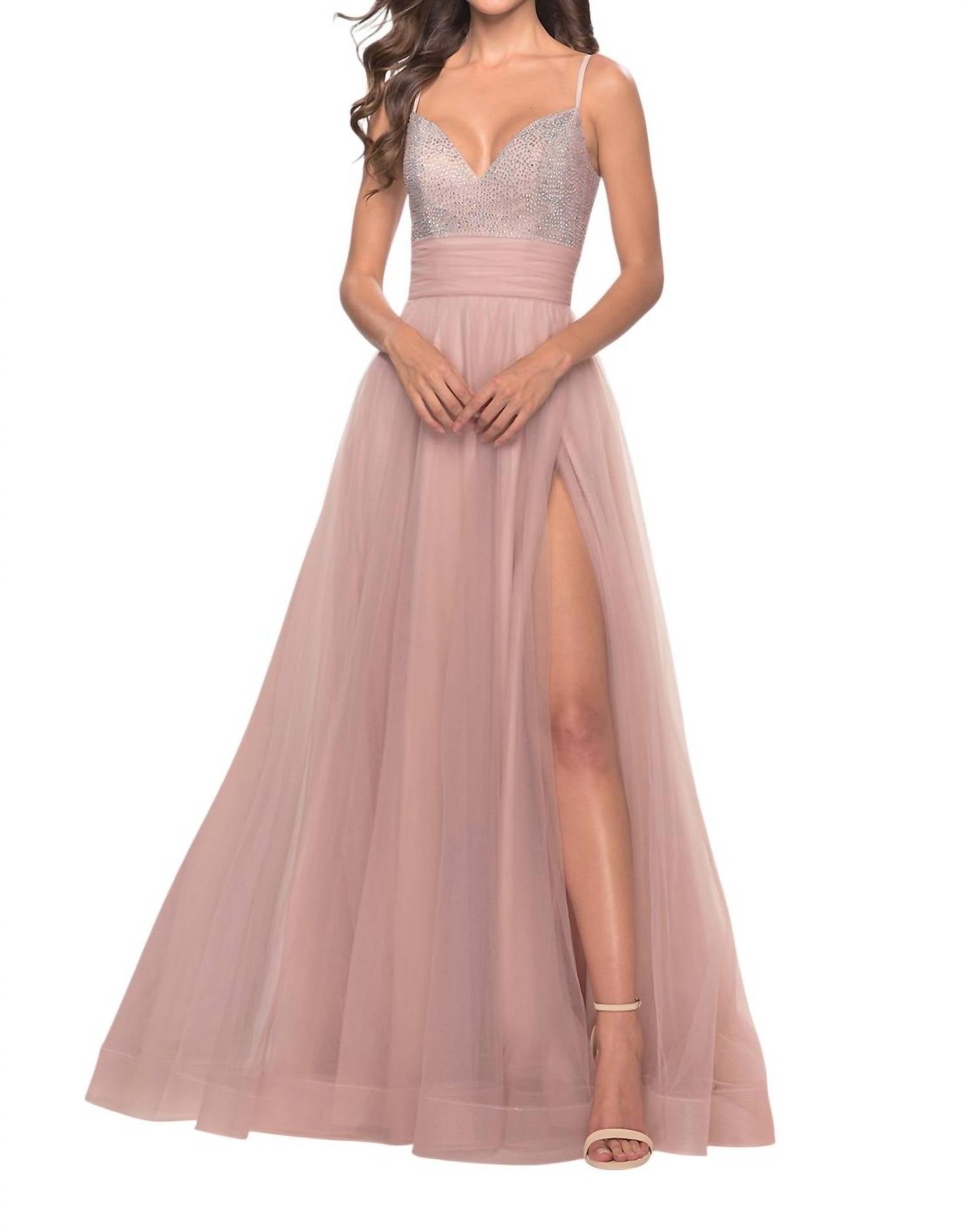 La Femme - Ruched Banded Waist Prom Dress - clothing - dresses - patterned