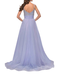 La Femme - Ruched Banded Waist Prom Dress - blue - clothing - dresses