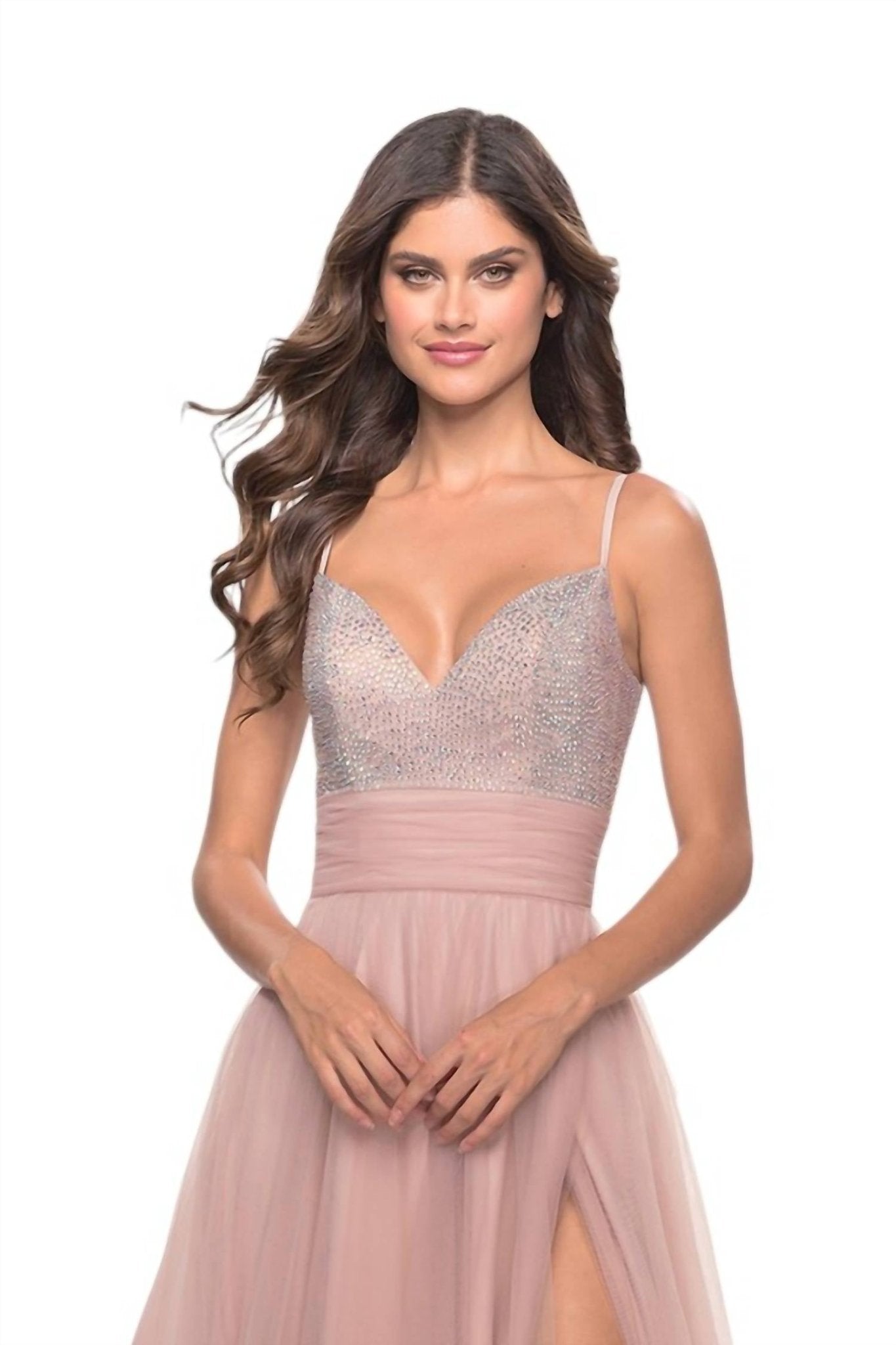 La Femme - Ruched Banded Waist Prom Dress - clothing - dresses - patterned