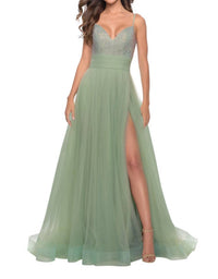 La Femme - Ruched Banded Waist Prom Dress - clothing - dresses - green