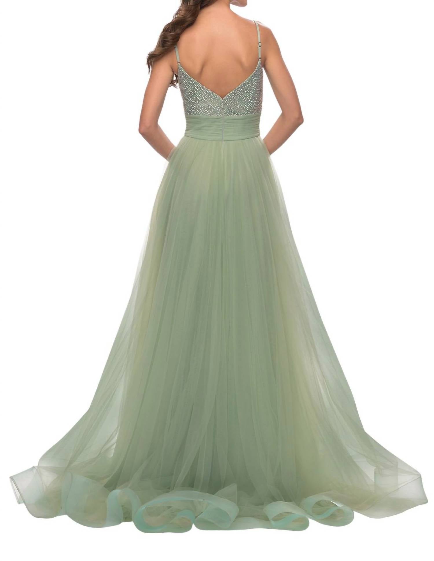 La Femme - Ruched Banded Waist Prom Dress - clothing - dresses - green