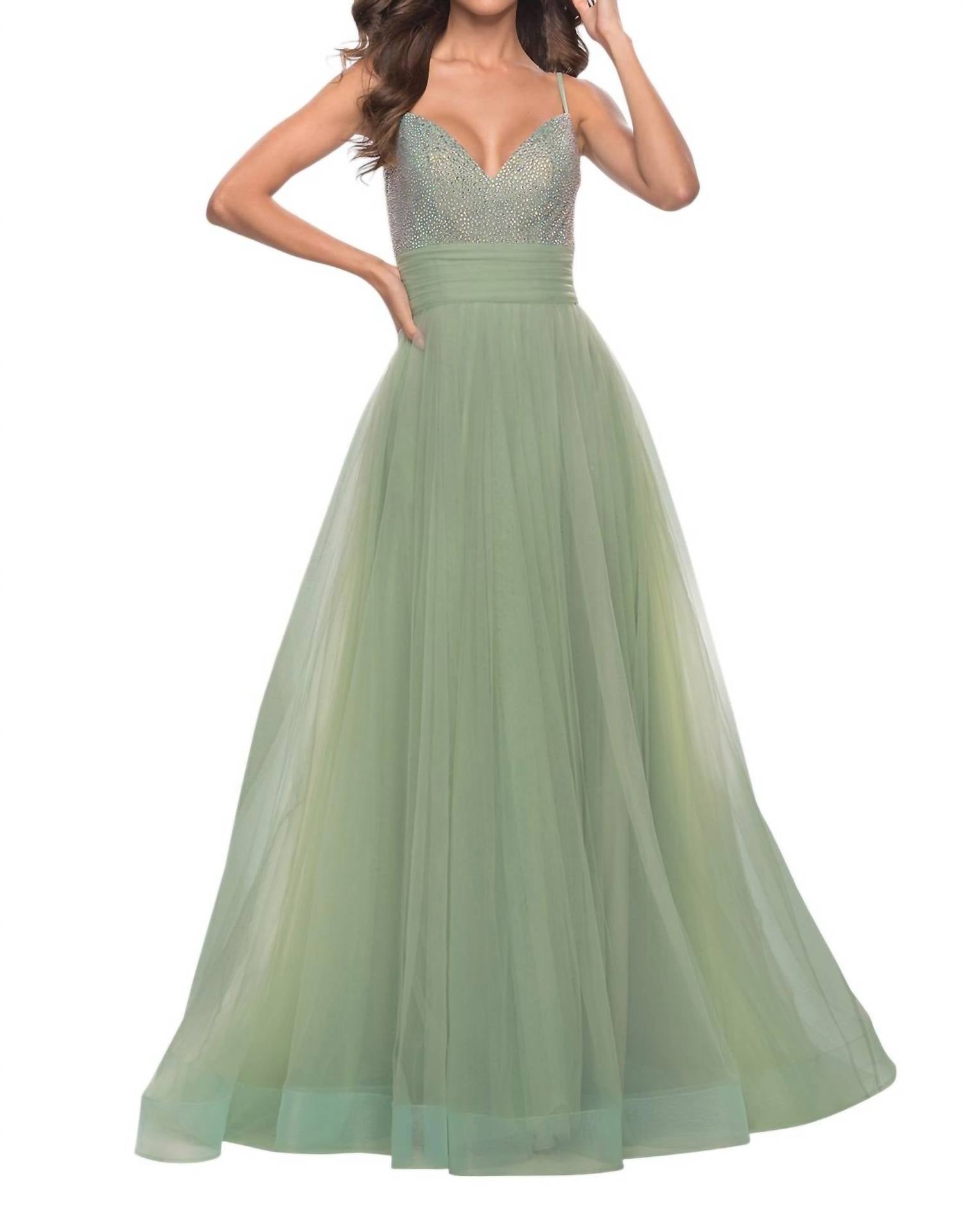 La Femme - Ruched Banded Waist Prom Dress - clothing - dresses - green