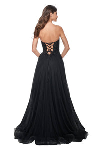 La Femme - Ruched Illusion Bodice Sweetheart Prom Dress - black - clothing - dresses