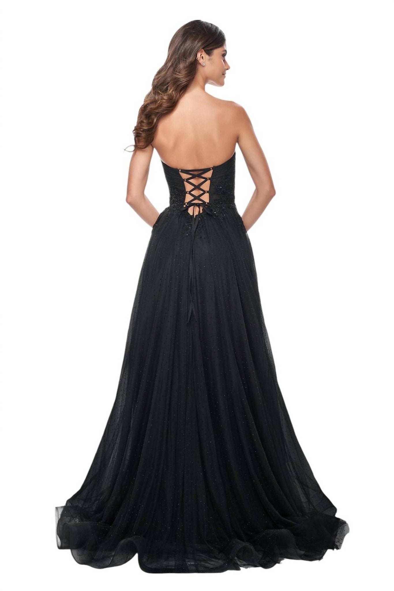 La Femme - Ruched Illusion Bodice Sweetheart Prom Dress - black - clothing - dresses