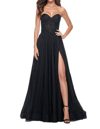 La Femme - Ruched Illusion Bodice Sweetheart Prom Dress - black - clothing - dresses