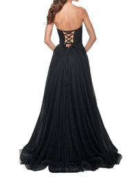 La Femme - Ruched Illusion Bodice Sweetheart Prom Dress - black - clothing - dresses