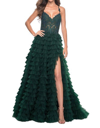 La Femme - Ruffle Tulle Tiered Skirt Prom Dress - clothing - dresses - green