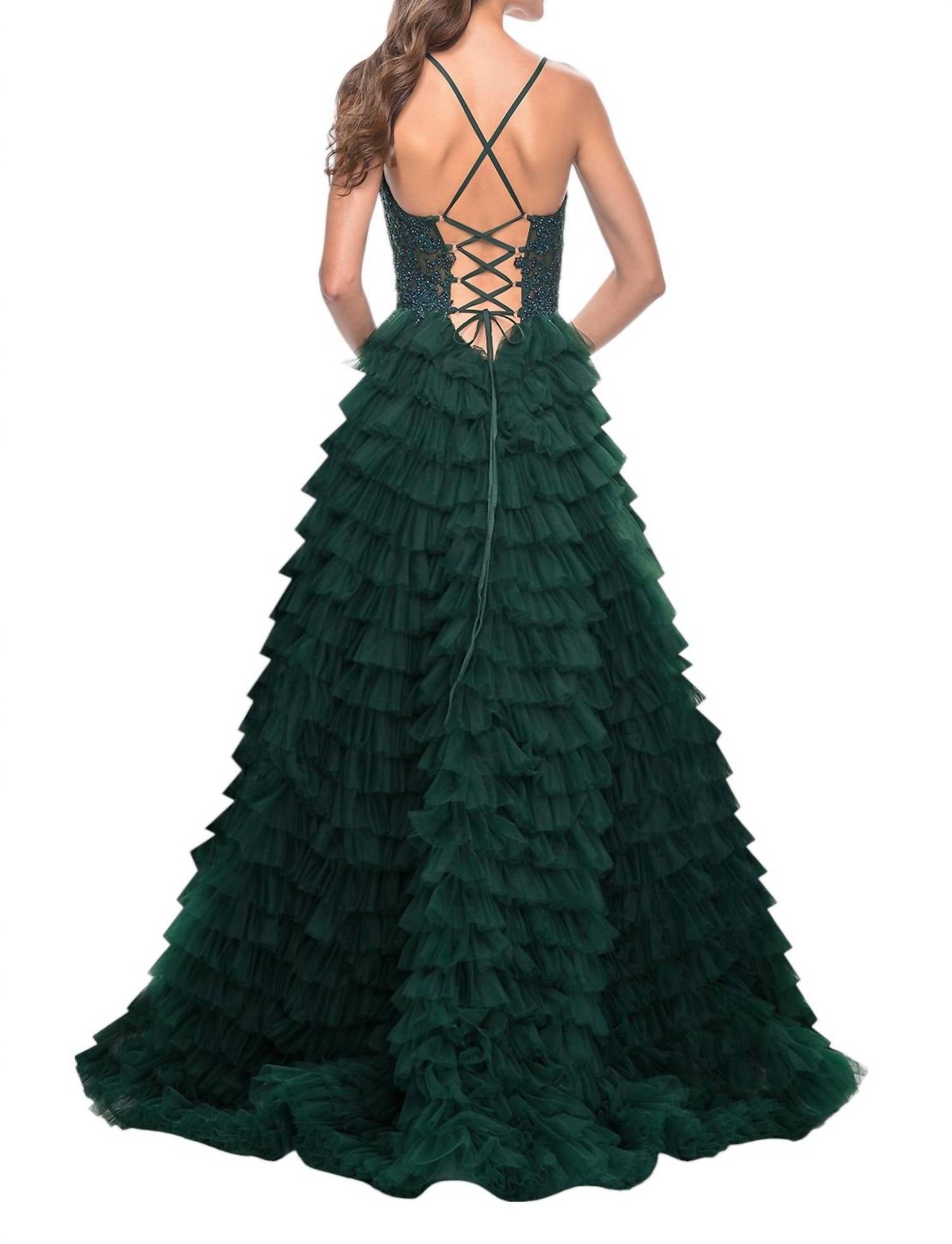 La Femme - Ruffle Tulle Tiered Skirt Prom Dress - clothing - dresses - green