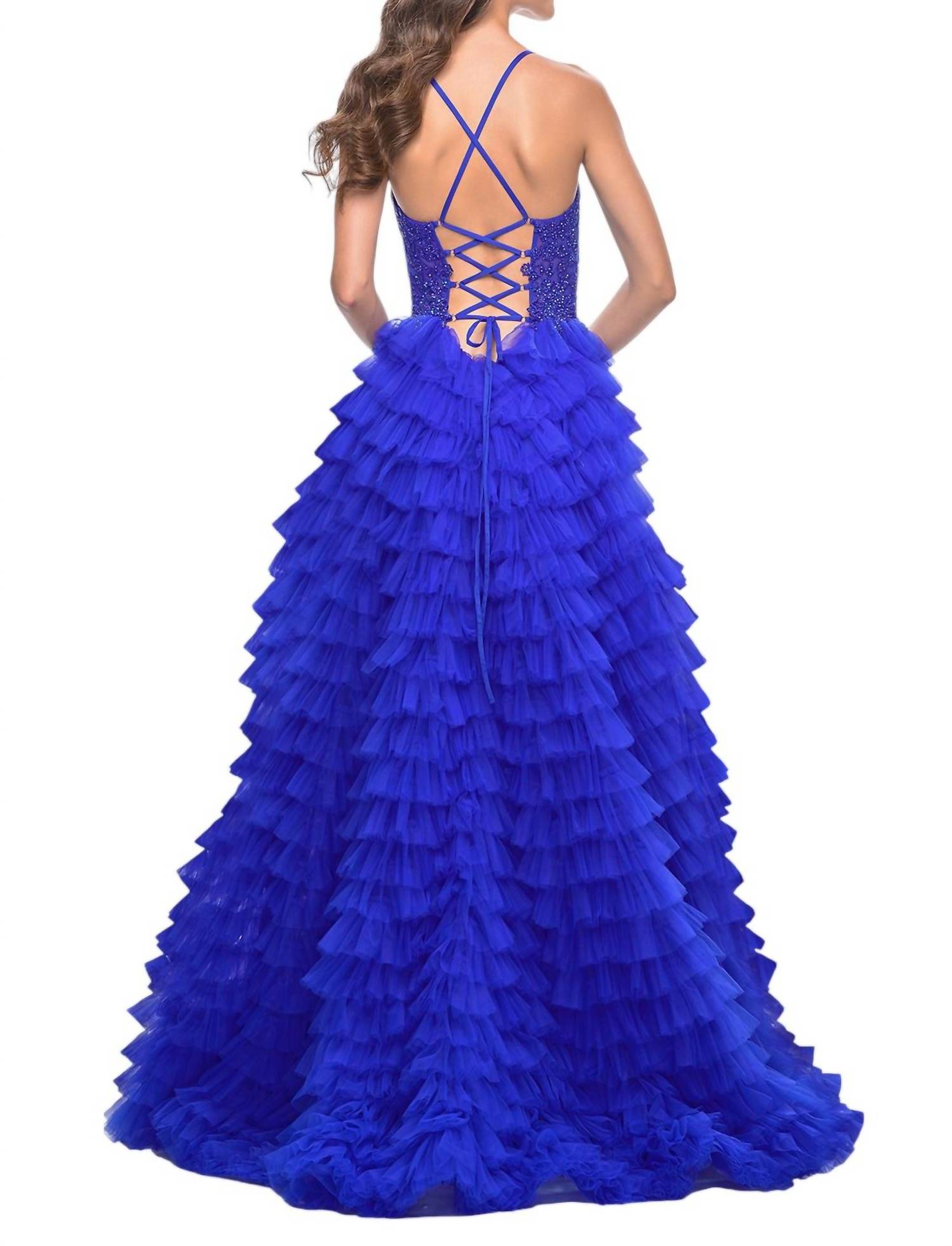 La Femme - Ruffle Tulle Tiered Skirt Prom Dress - blue - clothing - dresses