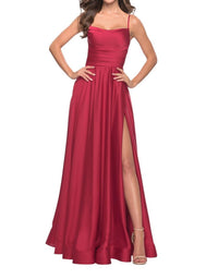 La Femme - Satin A Line Prom Dress - clothing - dresses - prom