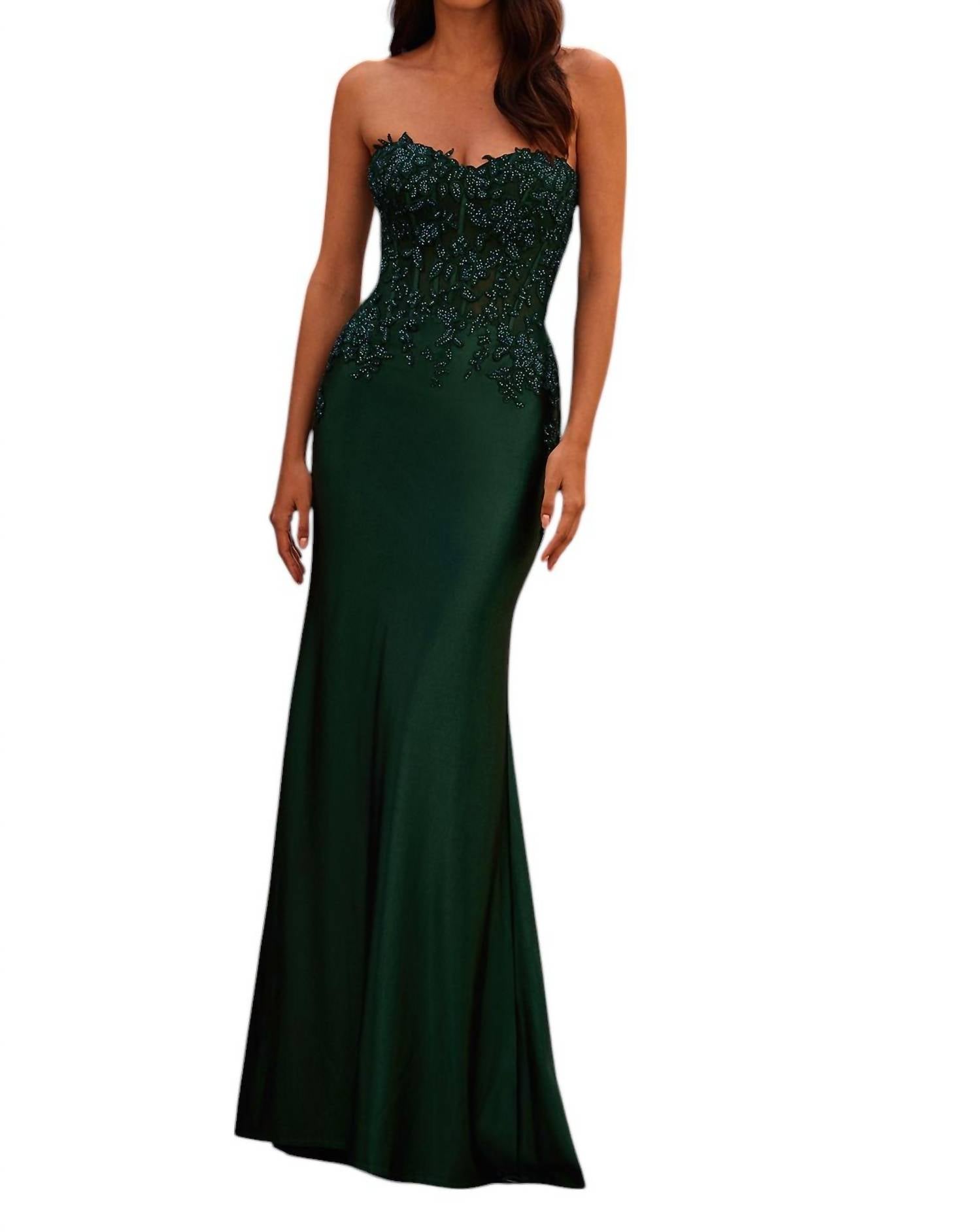 La Femme - Satin Fitted Prom Dress - clothing - dresses - green