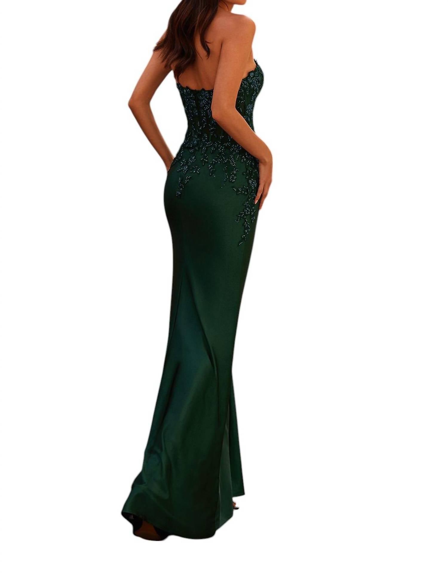 La Femme - Satin Fitted Prom Dress - clothing - dresses - green