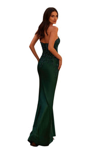 La Femme - Satin Fitted Prom Dress - clothing - dresses - green