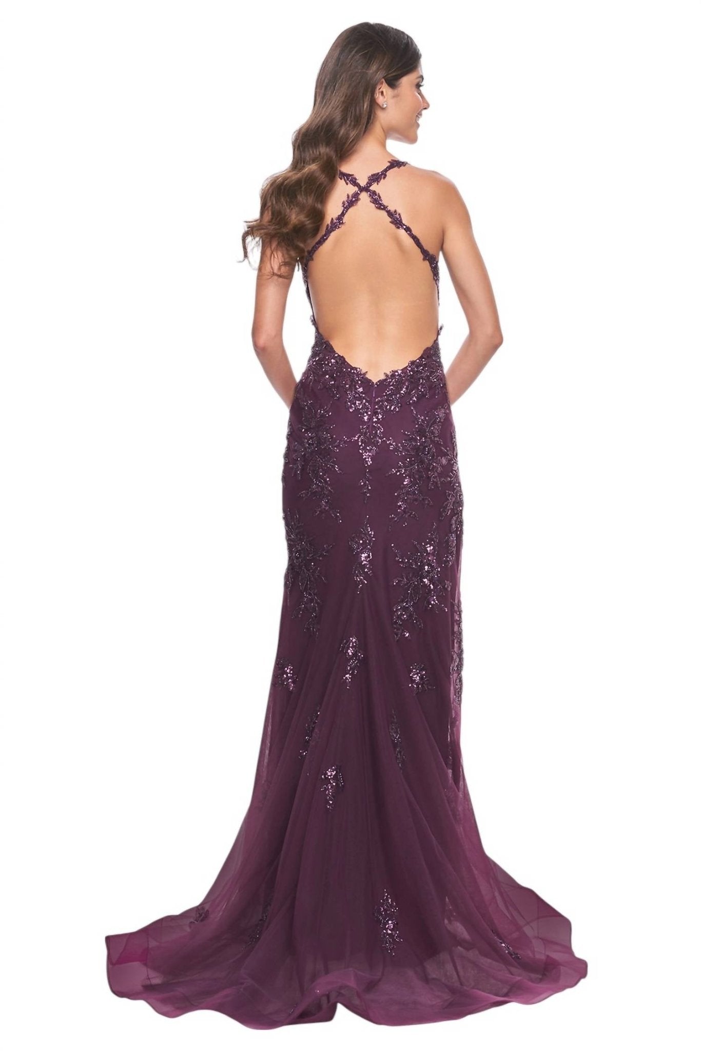 La Femme - Sequin Beaded Floral Embellished Prom Dress - clothing - dresses - patterned