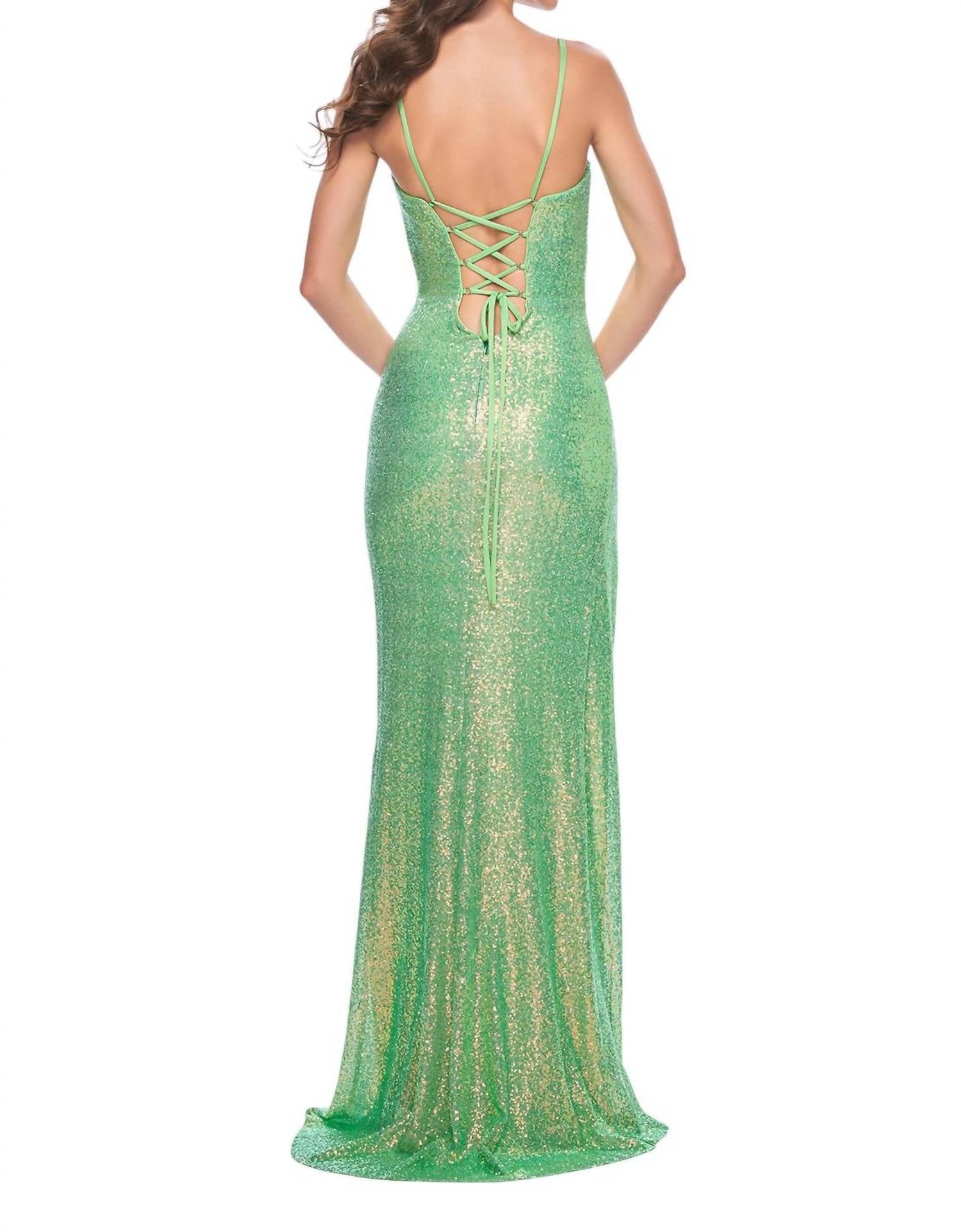 La Femme - Sequin Bustier Corset Top Prom Dress - clothing - dresses - green