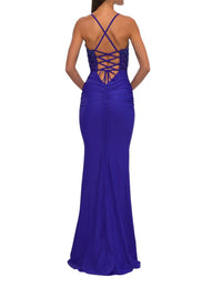 La Femme - Sheer Net Bodice Prom Dress - blue - clothing - dresses