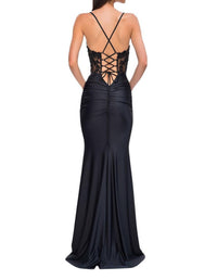 La Femme - Sheer Net Bodice Prom Dress - black - clothing - dresses