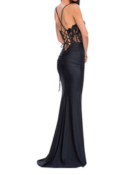 La Femme - Sheer Net Bodice Prom Dress - black - clothing - dresses