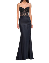 La Femme - Sheer Net Bodice Prom Dress - black - clothing - dresses