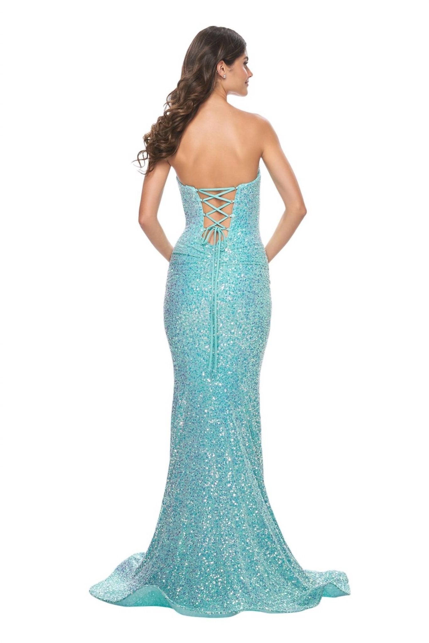 La Femme - Strapless Draped Neckline Prom Dress - blue - clothing - dresses