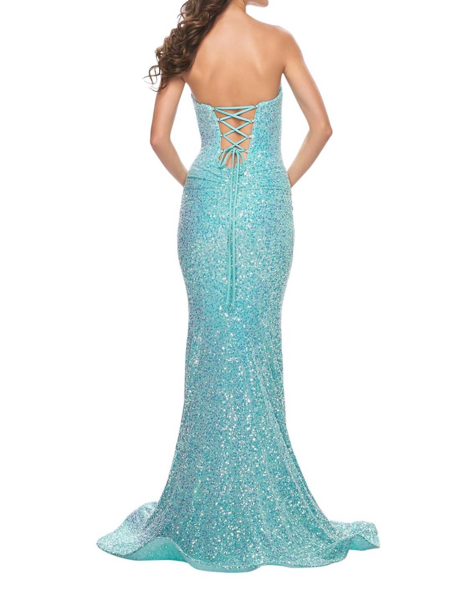 La Femme - Strapless Draped Neckline Prom Dress - blue - clothing - dresses