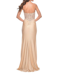 La Femme - Strapless Sweetheart Prom Dress With Ruched Jersey Skirt - clothing - dresses - gold