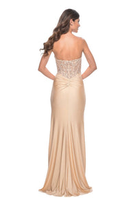 La Femme - Strapless Sweetheart Prom Dress With Ruched Jersey Skirt - clothing - dresses - gold