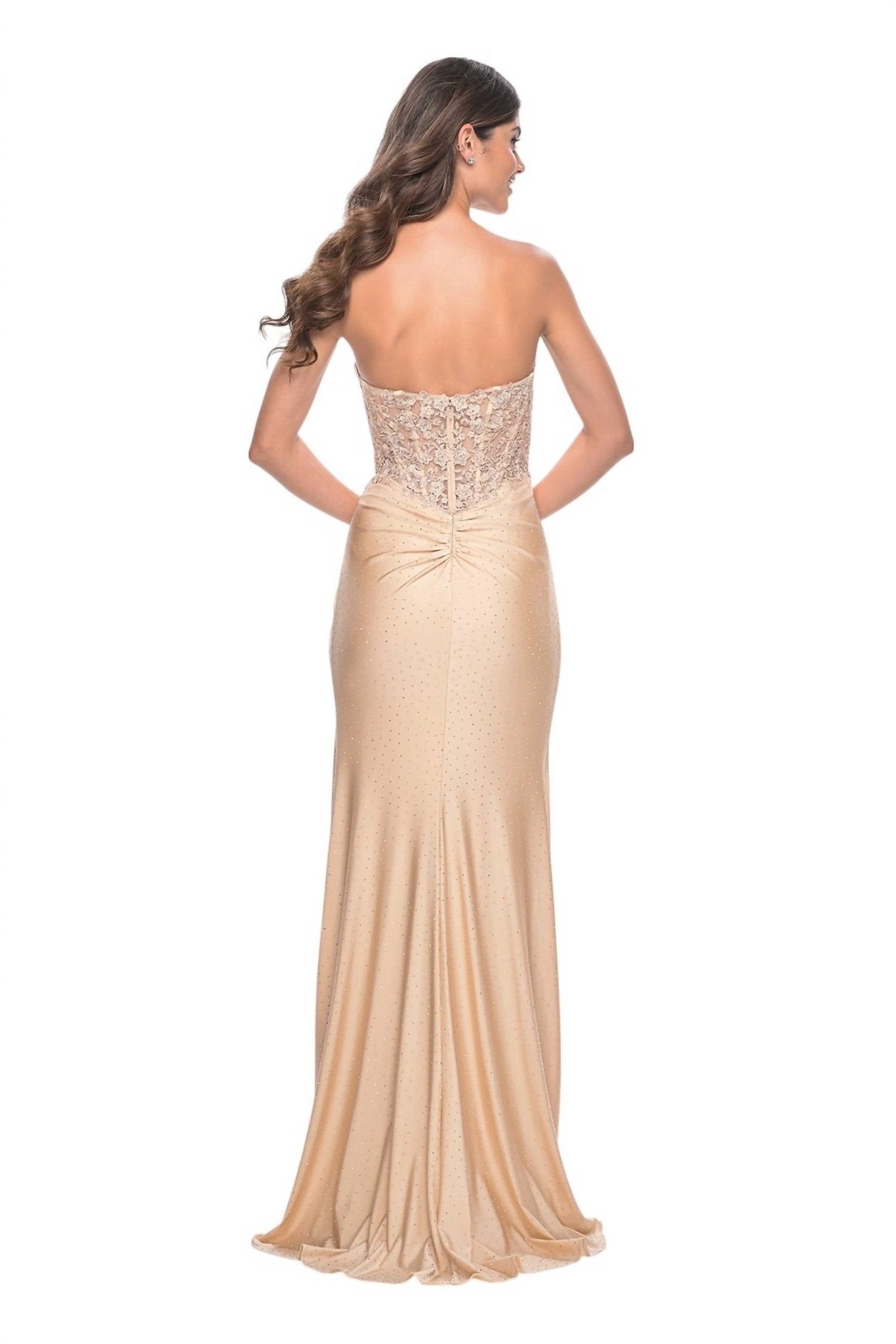 La Femme - Strapless Sweetheart Prom Dress With Ruched Jersey Skirt - clothing - dresses - gold