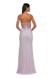 La Femme - Strapless V - neck Fitted Prom Dress - clothing - dresses - patterned