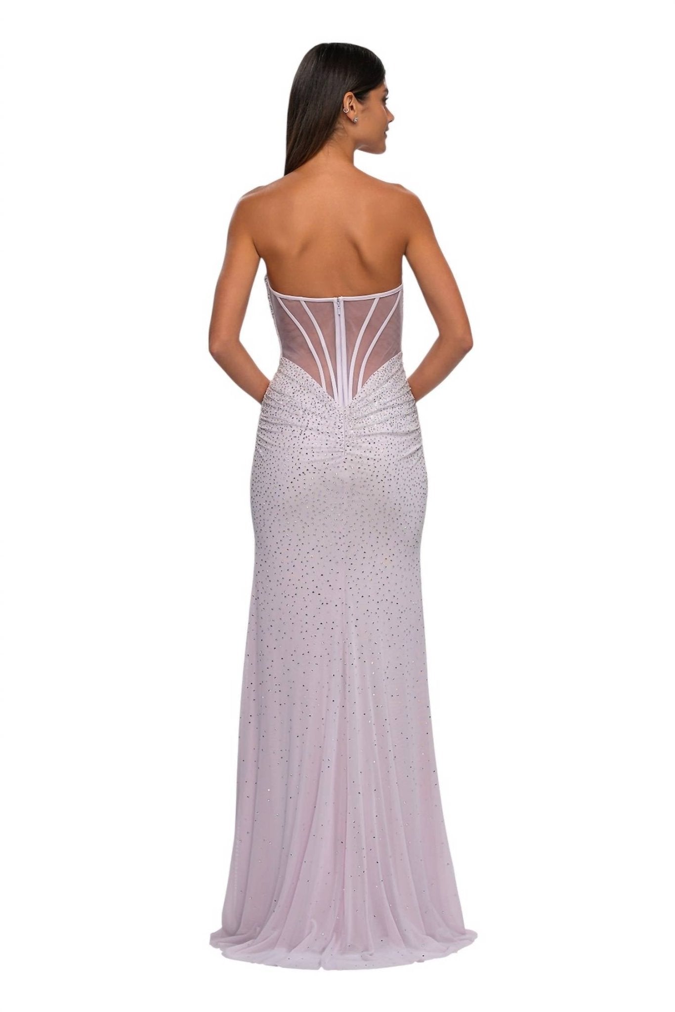 La Femme - Strapless V - neck Fitted Prom Dress - clothing - dresses - patterned