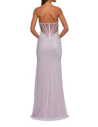 La Femme - Strapless V - neck Fitted Prom Dress - clothing - dresses - patterned