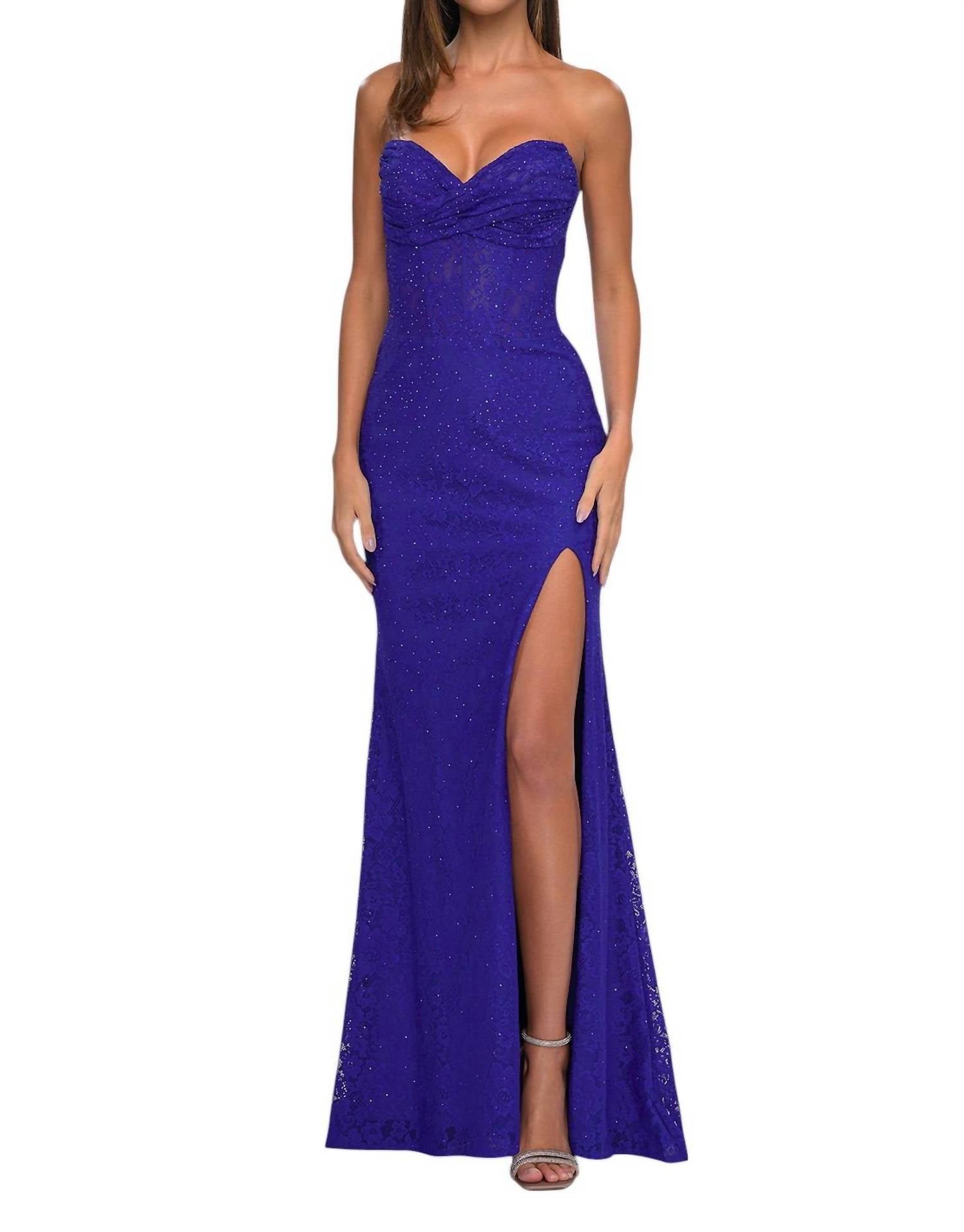 La Femme - Stretch Lace Illusion Waist Prom Dress - blue - clothing - dresses