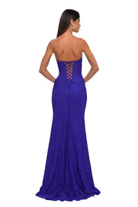 La Femme - Stretch Lace Illusion Waist Prom Dress - blue - clothing - dresses