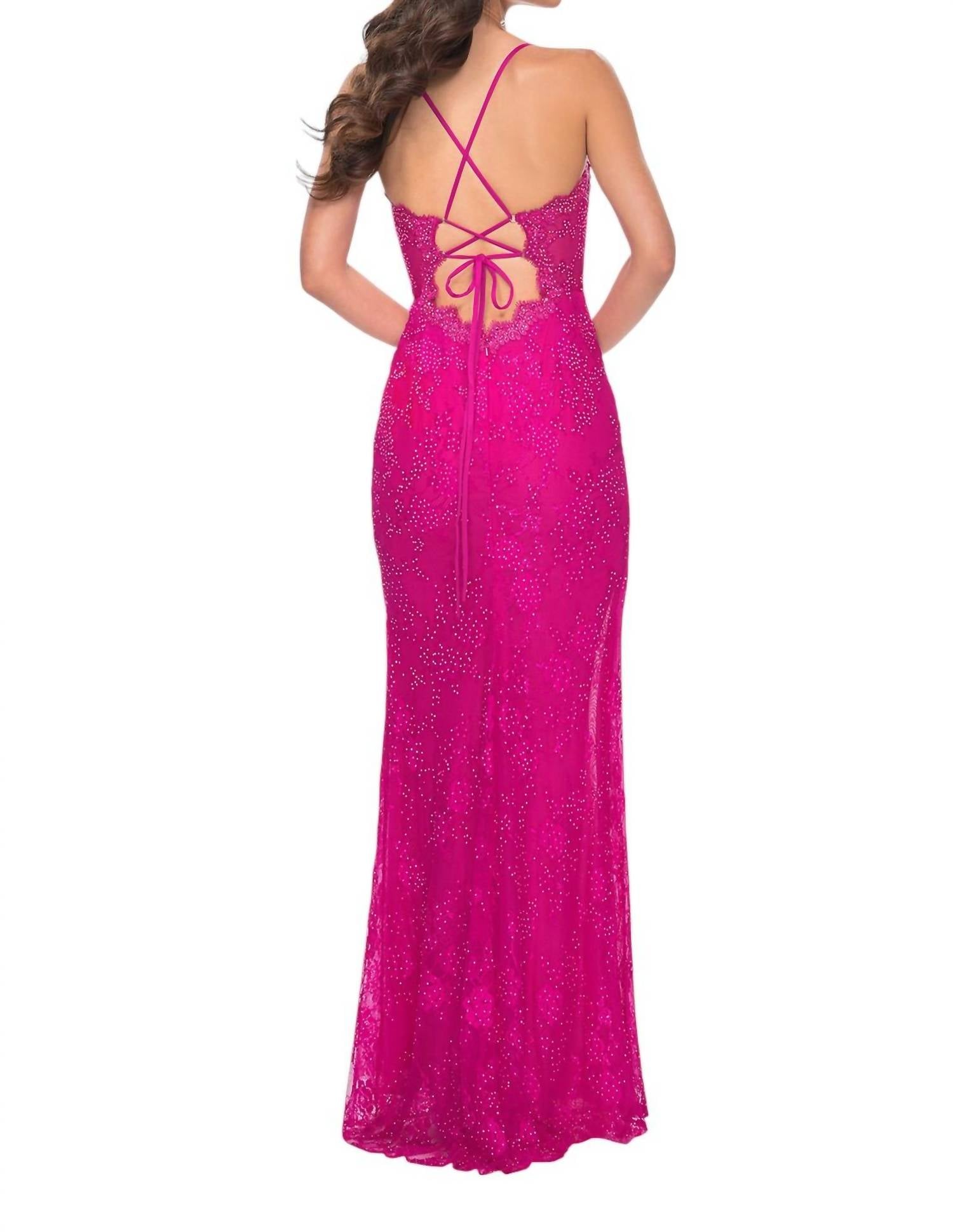 La Femme - Stretch Lace Scallop Detail Prom Dress - clothing - dresses - lace