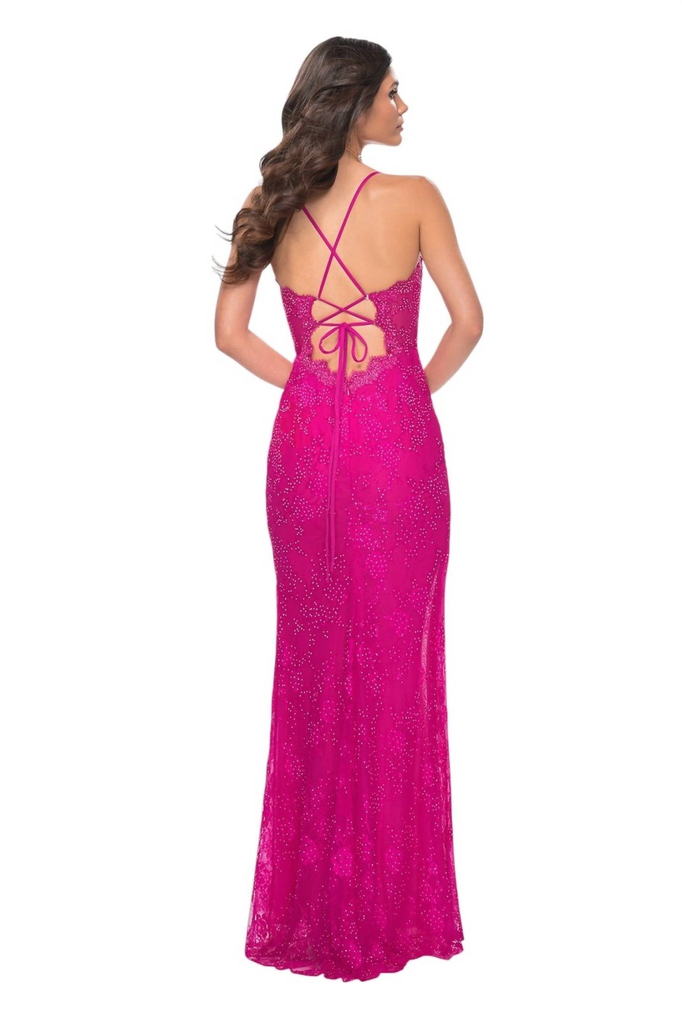 La Femme - Stretch Lace Scallop Detail Prom Dress - clothing - dresses - lace