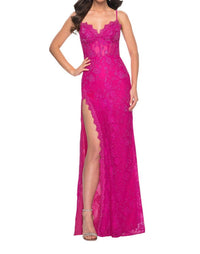 La Femme - Stretch Lace Scallop Detail Prom Dress - clothing - dresses - lace