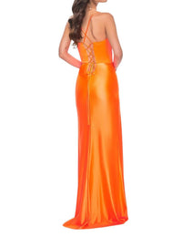 La Femme - Stretch Satin Sweetheart Neckline Prom Dress - clothing - dresses - orange