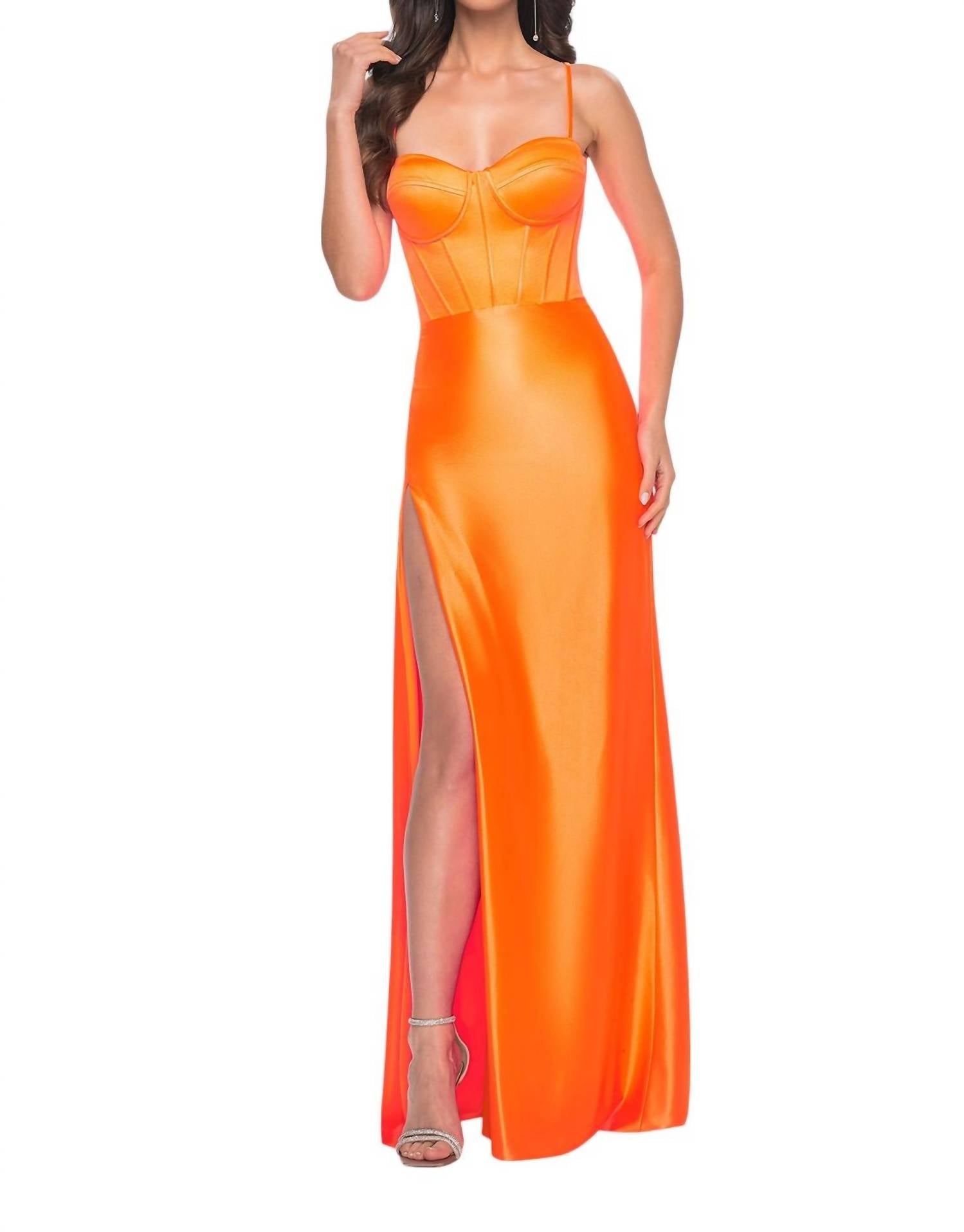 La Femme - Stretch Satin Sweetheart Neckline Prom Dress - clothing - dresses - orange