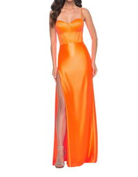 La Femme - Stretch Satin Sweetheart Neckline Prom Dress - clothing - dresses - orange