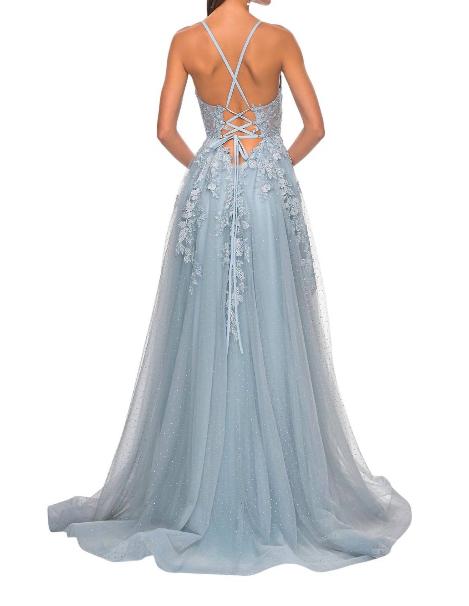 La Femme - Stunning A - line Rhinestone - embellished Prom Dress - blue - clothing - dresses