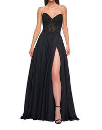 La Femme - Stunning Chiffon A - line Prom Dress - black - clothing - dresses