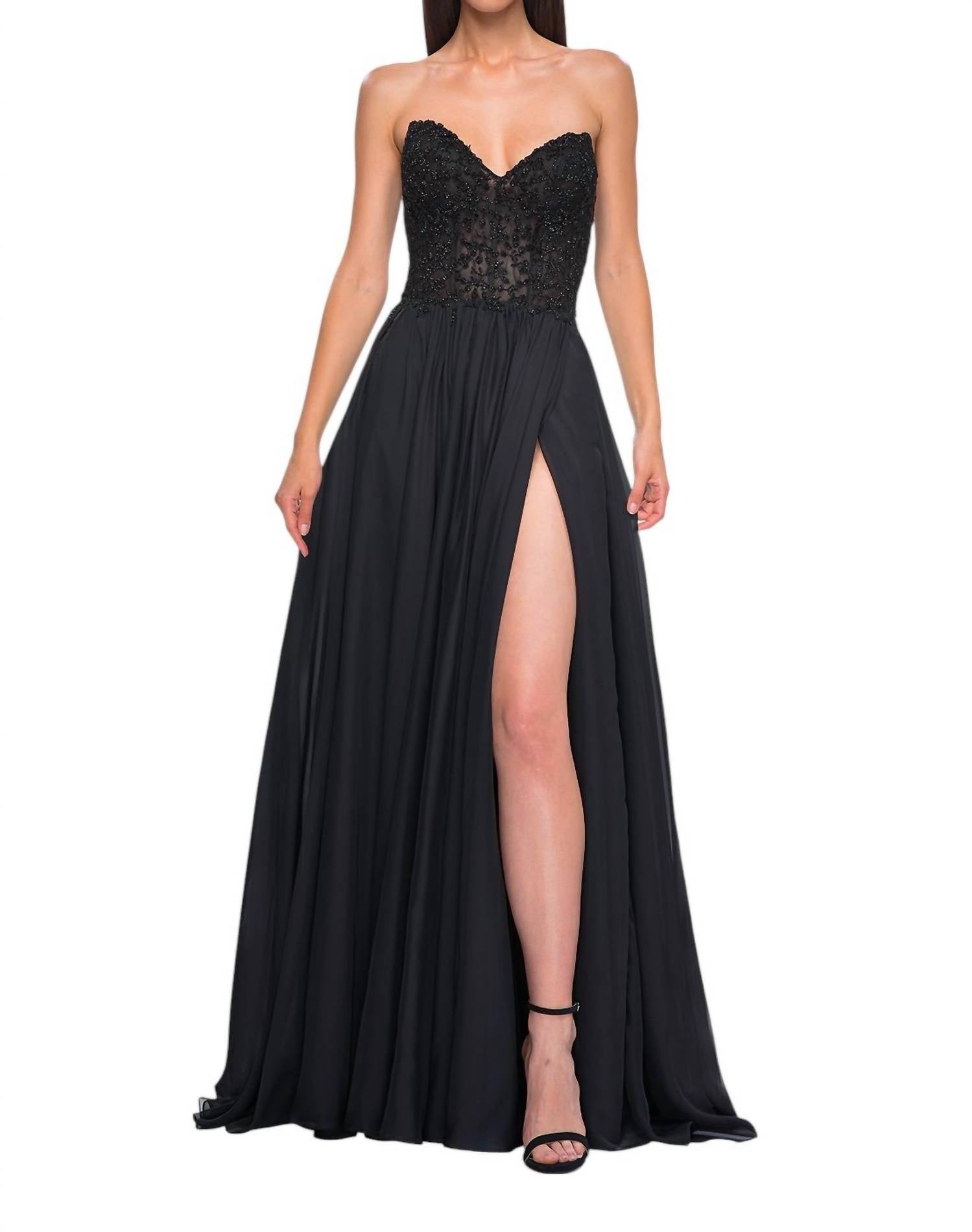 La Femme - Stunning Chiffon A - line Prom Dress - black - clothing - dresses